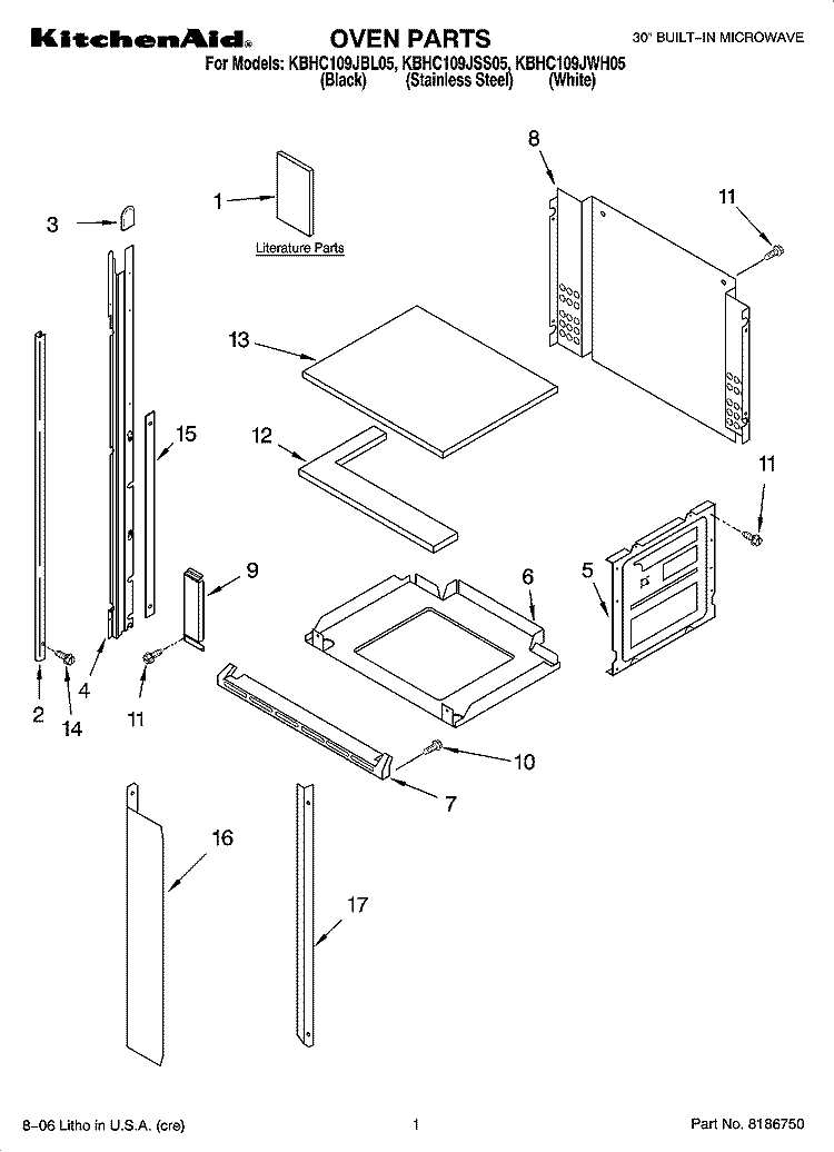 OVEN PARTS Diagram and Parts List for KBHC109JSS05  KitchenAid Microwave Oven Combo