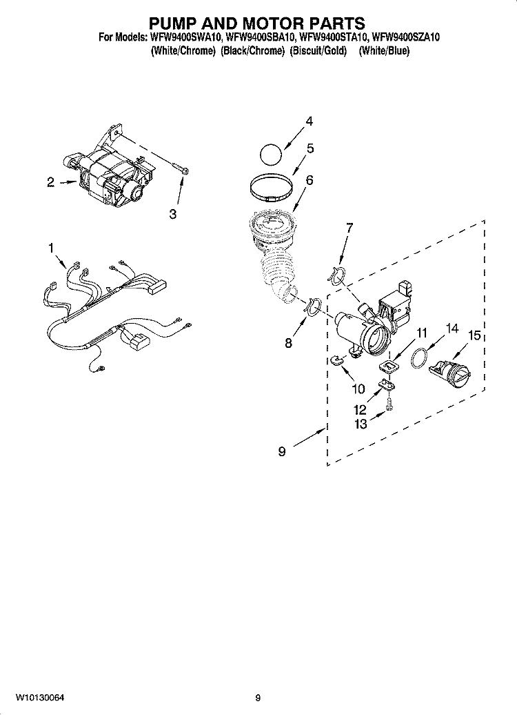 PUMP AND MOTOR PARTS, OPTIONAL PARTS (NOT INCLUDED) Diagram and Parts List for WFW9400SWA10  Whirlpool Washer