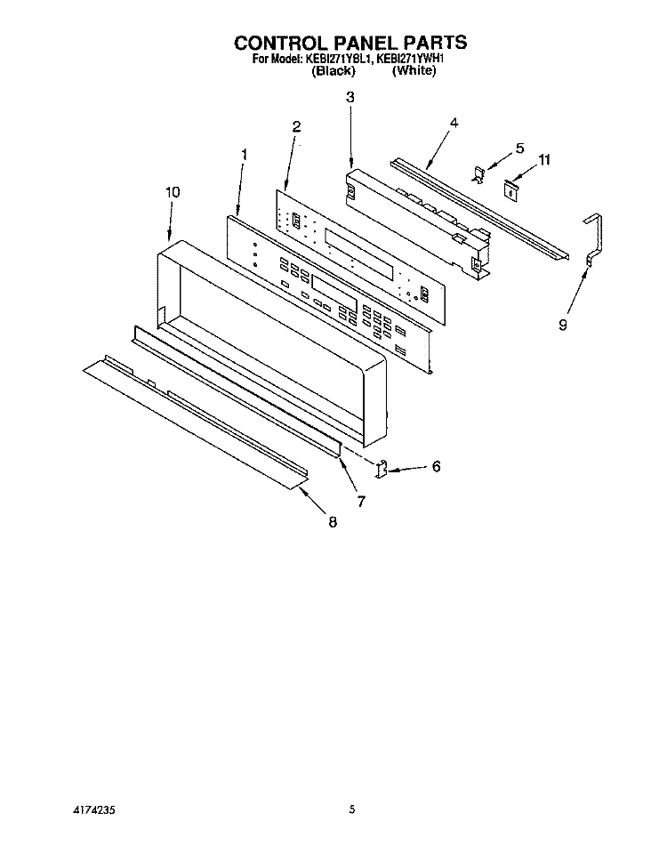CONTROL PANEL, LITERATURE Diagram and Parts List for KEBI271YBL1  KitchenAid Wall Oven
