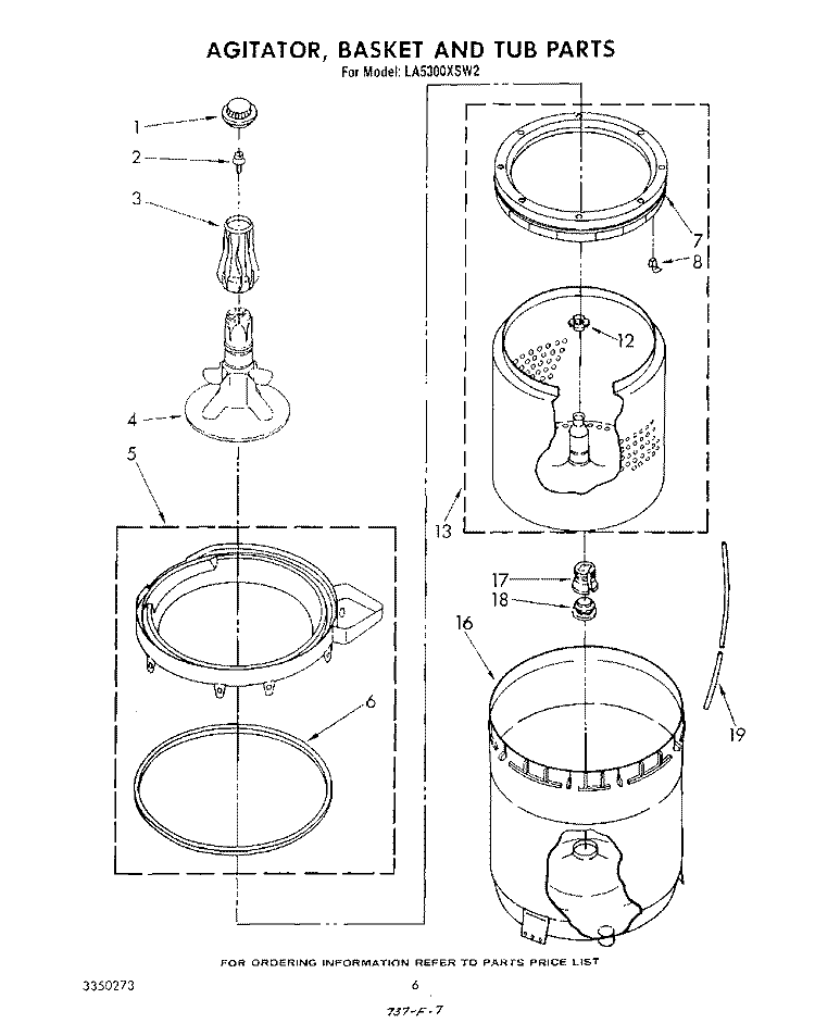 AGITATOR, BASKET AND TUB Diagram and Parts List for LA5300XSW2  Whirlpool Washer