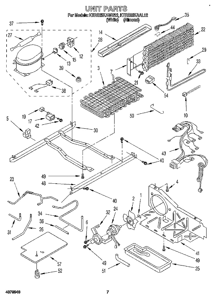 UNIT Diagram and Parts List for KTRS25KAWH12  KitchenAid Refrigerator