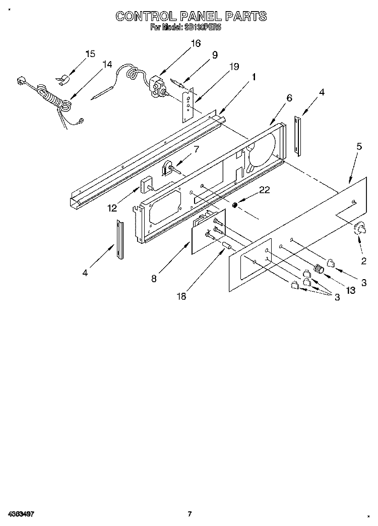 CONTROL PANEL Diagram and Parts List for SB130PER5  Whirlpool Wall Oven