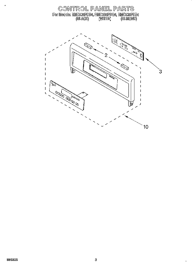 CONTROL PANEL, LITERATURE Diagram and Parts List for RMC305PDQ4  Whirlpool Microwave Oven Combo