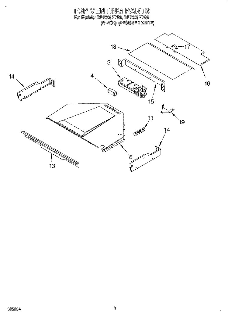 TOP VENTING Diagram and Parts List for RBD305PDB2  Whirlpool Wall Oven