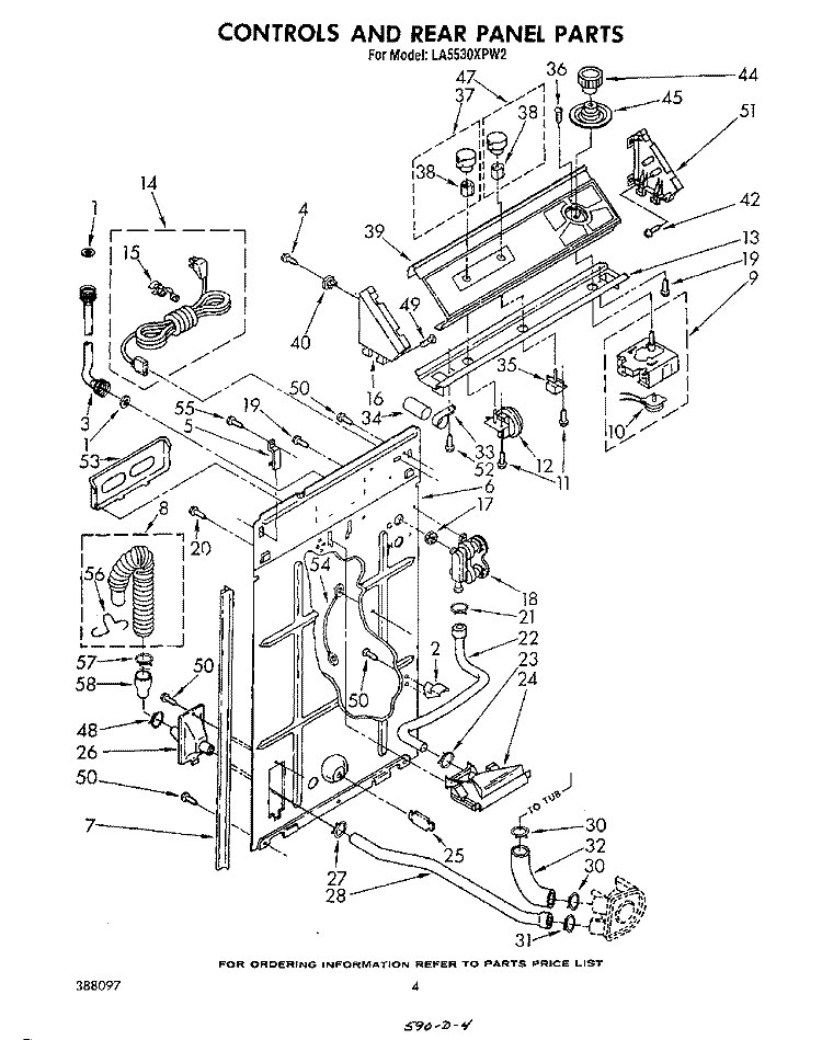 CONTROLS AND REAR PANEL Diagram and Parts List for LA5530XPW2  Whirlpool Washer