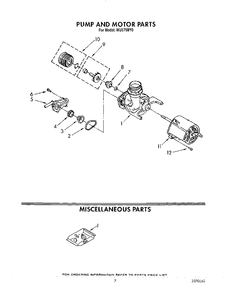 PUMP AND MOTOR, MISCELLANEOUS Diagram and Parts List for WU5750Y0  Roper Dishwasher