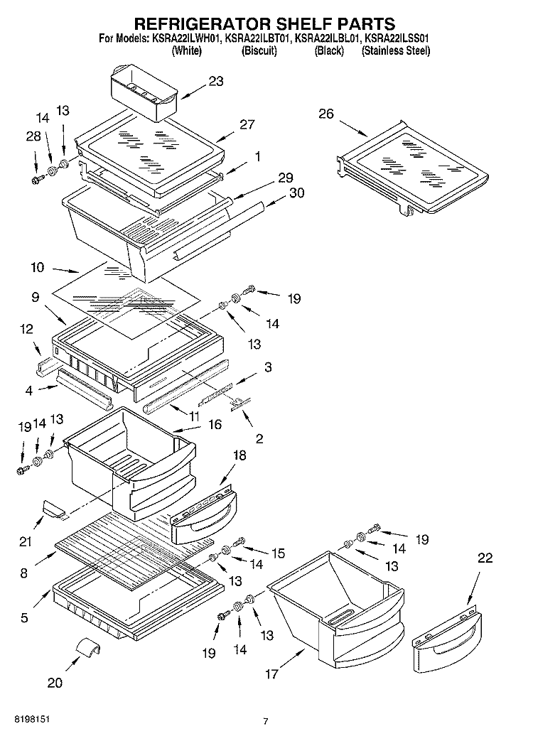 REFRIGERATOR SHELF PARTS Diagram and Parts List for KSRA22ILBL01  KitchenAid Refrigerator