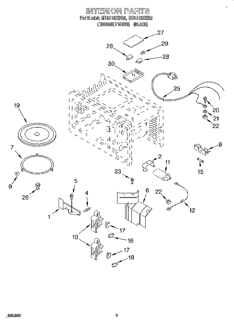 INTERIOR Diagram and Parts List for MT8116XEQ2  Whirlpool Microwave