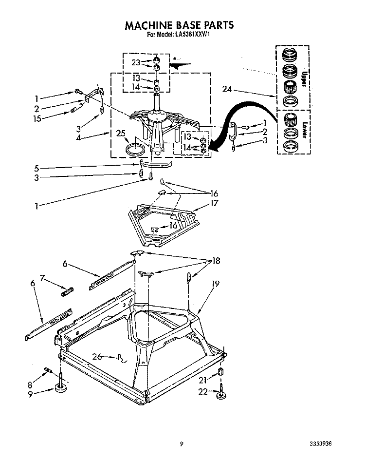 MACHINE BASE Diagram and Parts List for LA5381XXM1  Whirlpool Washer