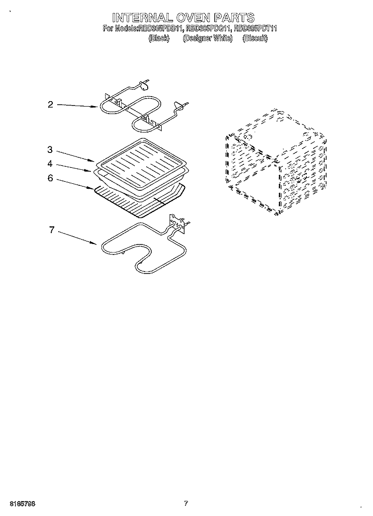 INTERNAL OVEN Diagram and Parts List for RBD305PDB11  Whirlpool Wall Oven