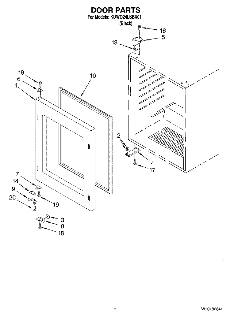 DOOR PARTS Diagram and Parts List for KUWO24LSBX01  KitchenAid Wine and Beverage Cooler