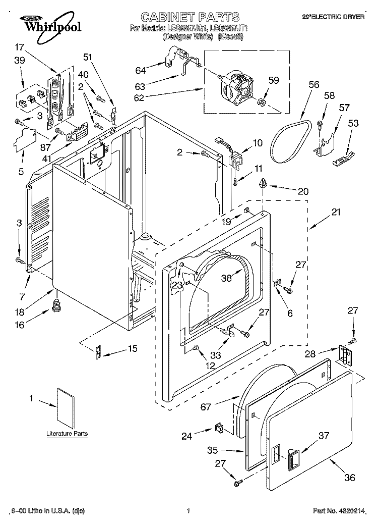 SECTION Diagram and Parts List for LEQ8857JQ1  Whirlpool Dryer
