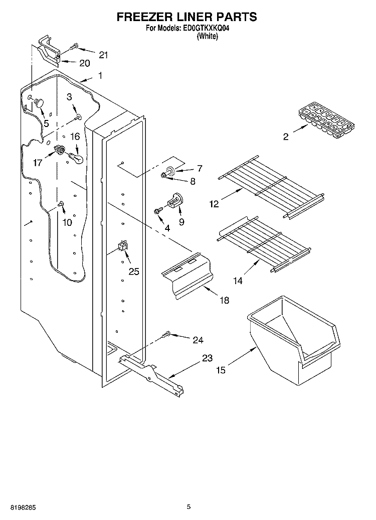 FREEZER LINER Diagram and Parts List for ED0GTKXKQ04  Whirlpool Refrigerator
