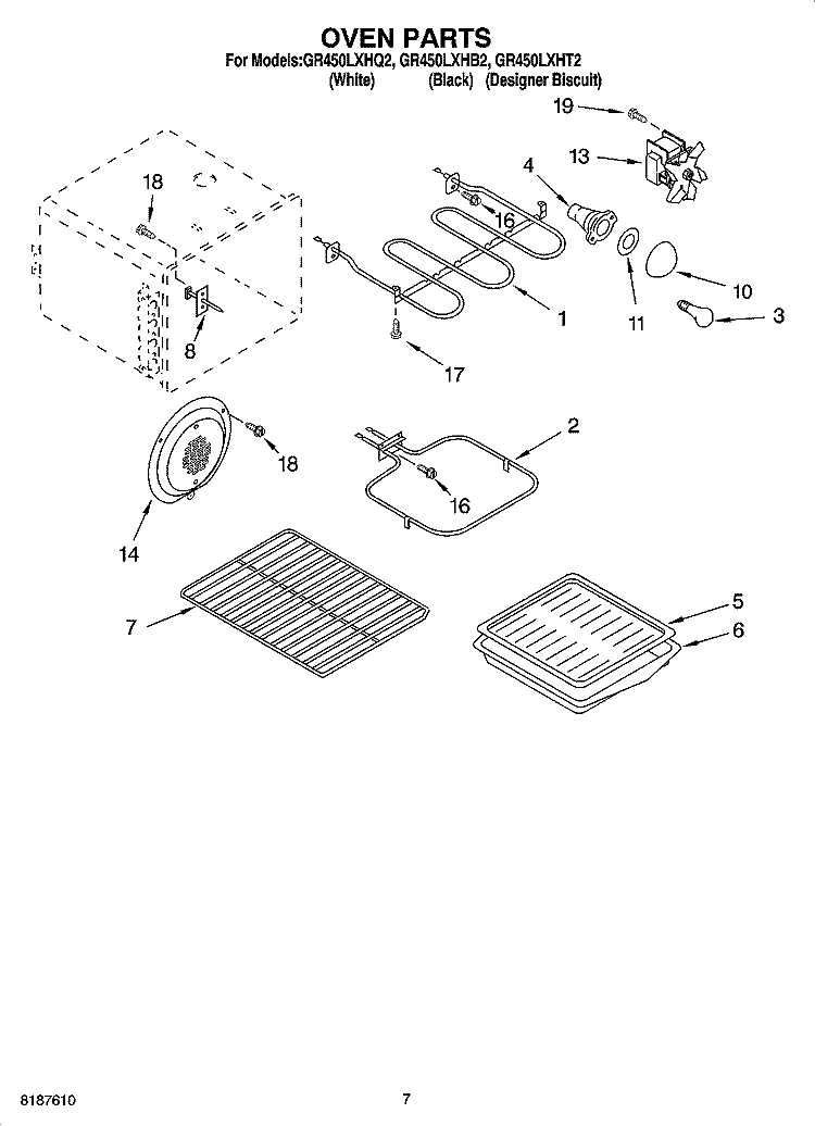 OVEN PARTS, MISCELLANEOUS PARTS Diagram and Parts List for GR450LXHT2  Whirlpool Range
