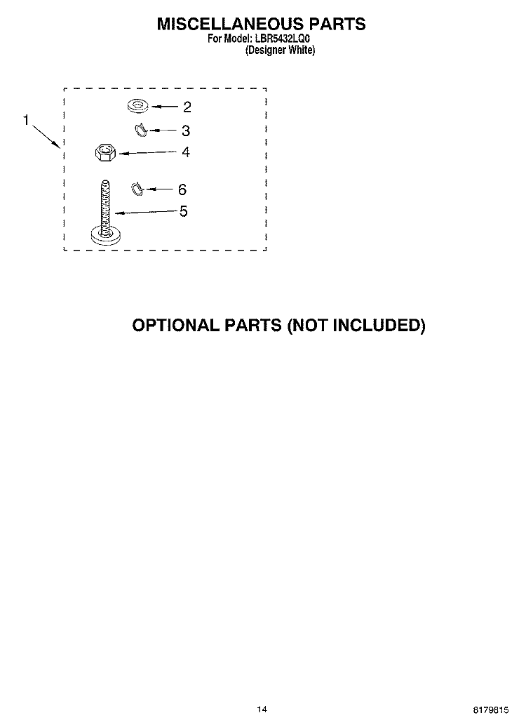 MISCELLANEOUS, OPTIONAL Diagram and Parts List for LBR5432LQ0  Whirlpool Washer