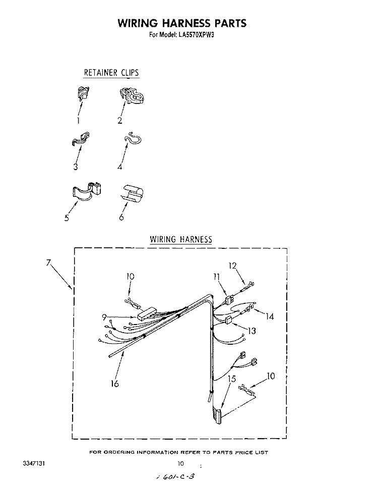 WIRING HARNESS Diagram and Parts List for LA5570XPW3  Whirlpool Washer
