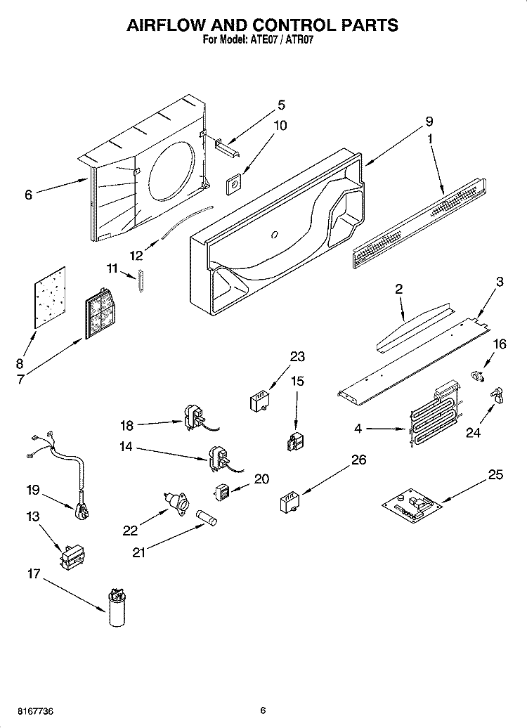 AIRFLOW AND CONTROL PARTS Diagram and Parts List for ATE0753SPP0  Whirlpool Air Conditioner