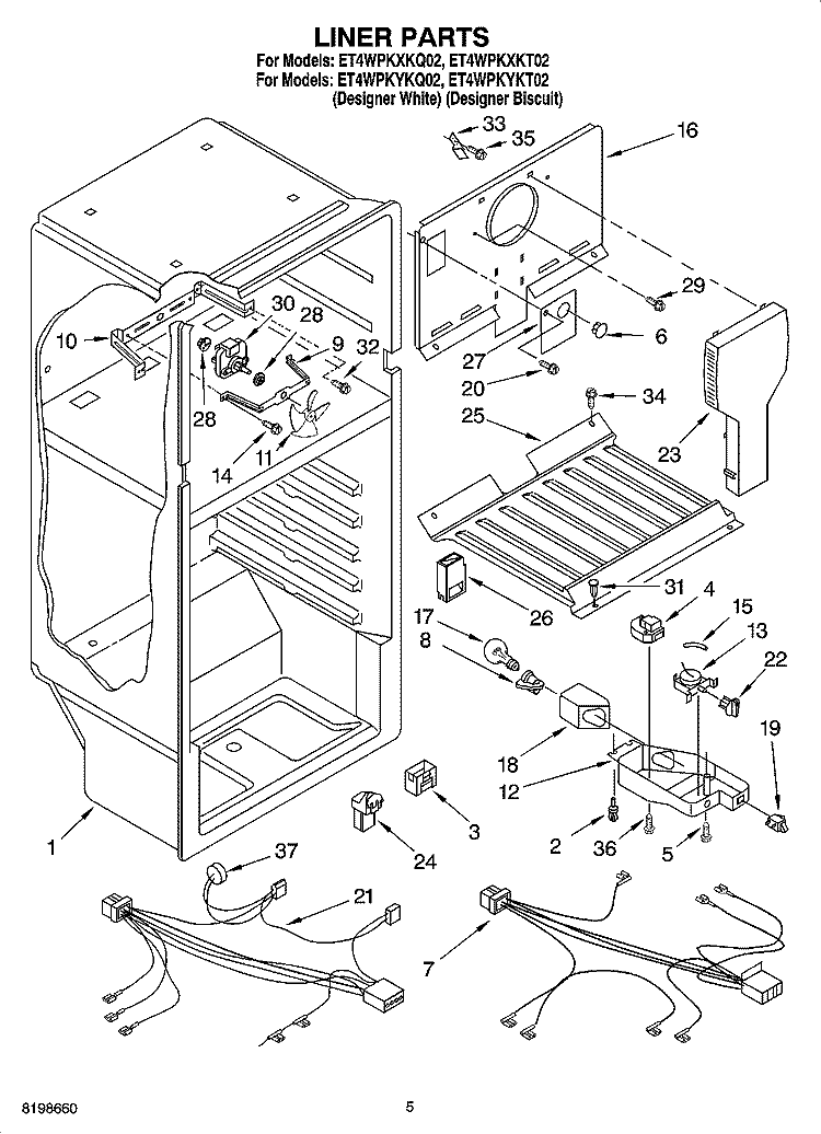 LINER PARTS Diagram and Parts List for ET4WPKYKT02  Whirlpool Refrigerator