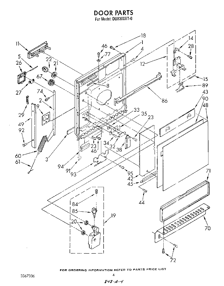 DOOR Diagram and Parts List for DU8300XT0  Whirlpool Dishwasher