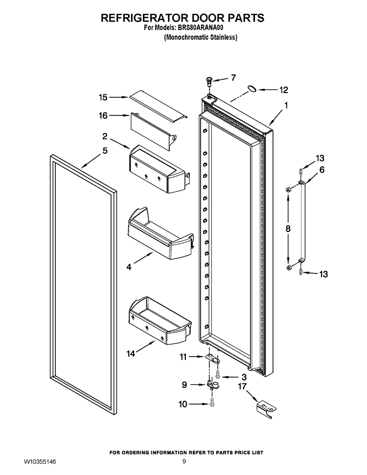 REFRIGERATOR DOOR PARTS Diagram and Parts List for BRS80ARANA00  Whirlpool Refrigerator