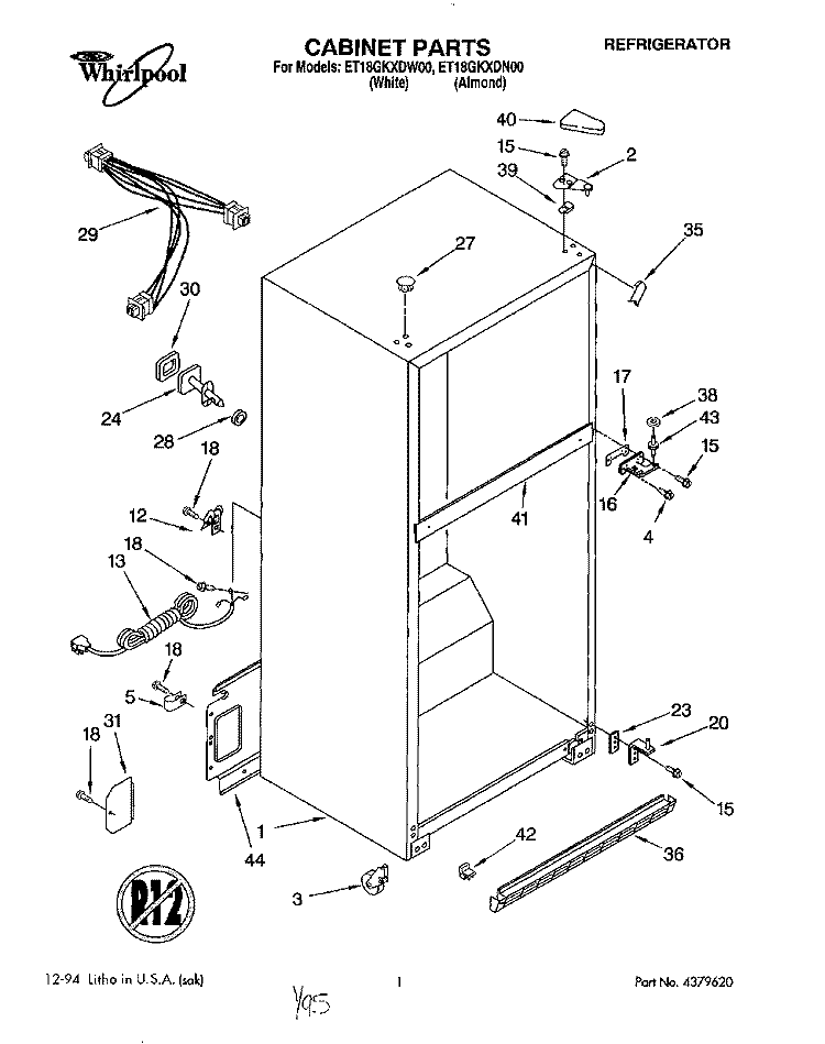 CABINET Diagram and Parts List for ET18GKXDN00  Whirlpool Refrigerator