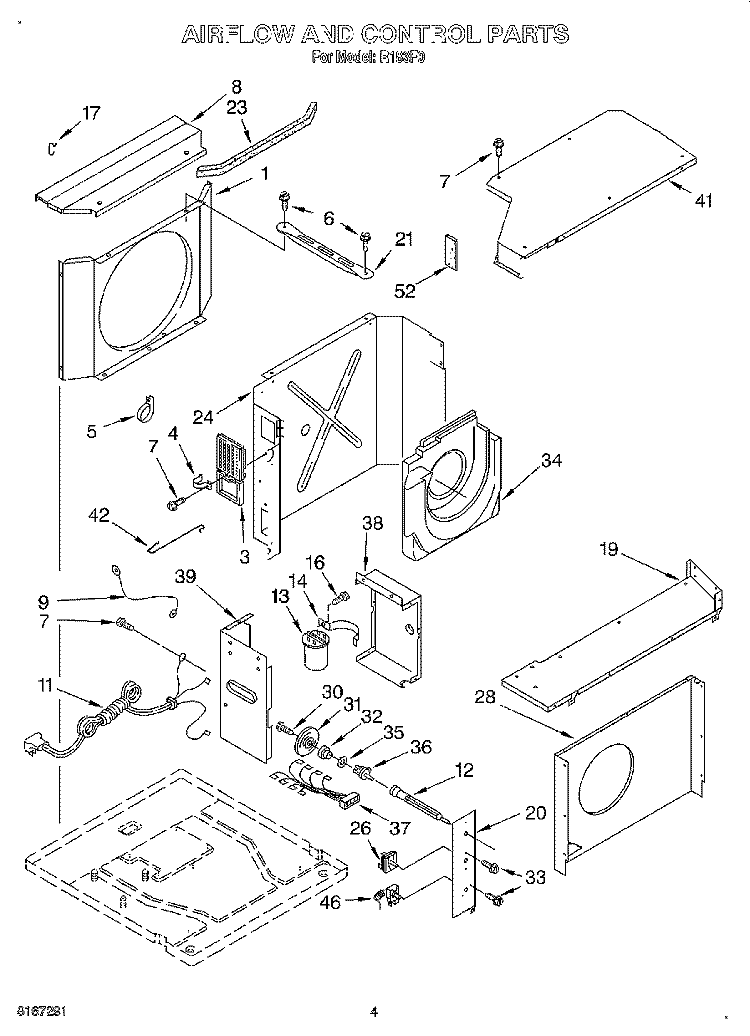 AIRFLOW AND CONTROL Diagram and Parts List for R183F0  Whirlpool Air Conditioner