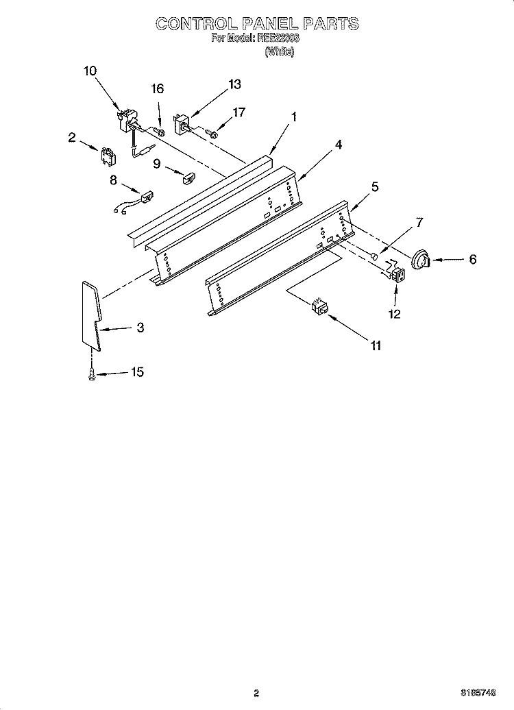 CONTROL PANEL PARTS Diagram and Parts List for REE22303  Roper Range