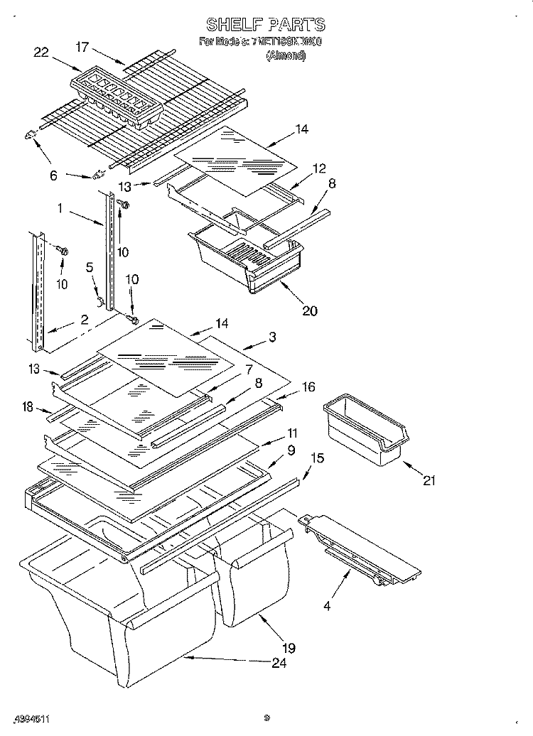 SHELF, LIT/OPTIONAL Diagram and Parts List for 7MET18GKDN00  Whirlpool Refrigerator