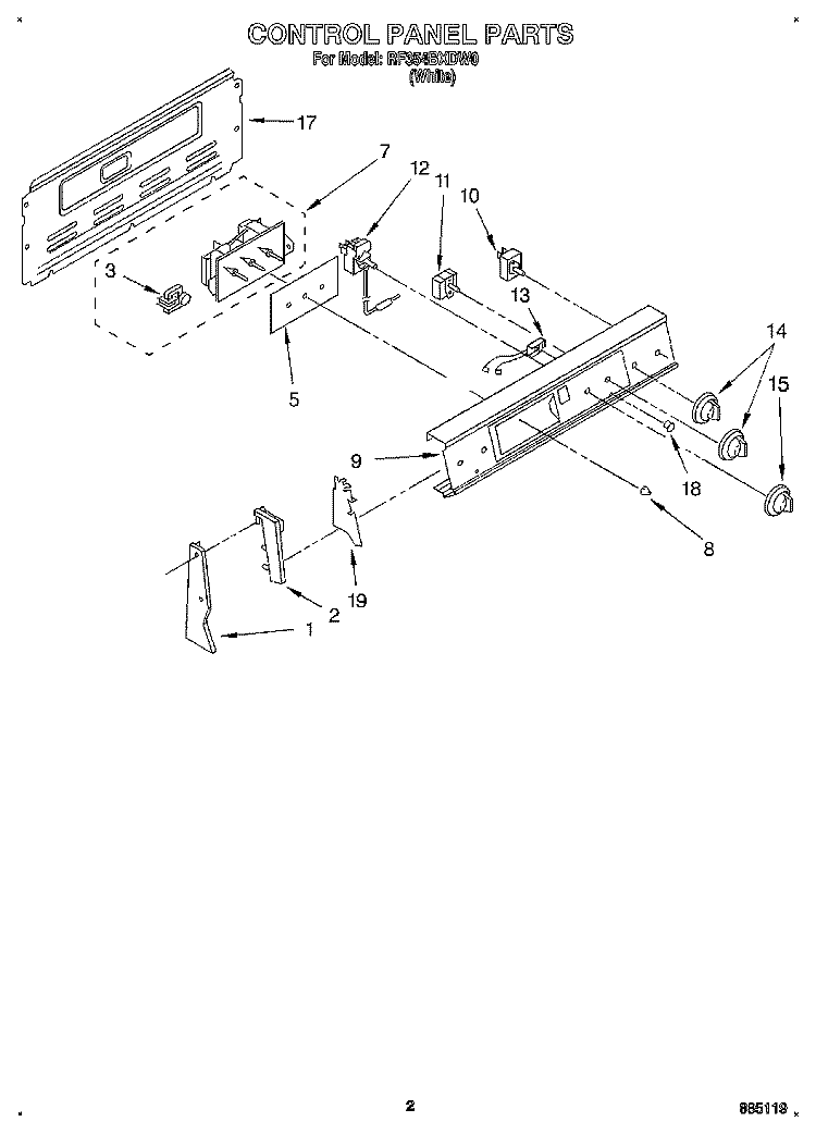 CONTROL PANEL Diagram and Parts List for RF354BXDW0  Whirlpool Range