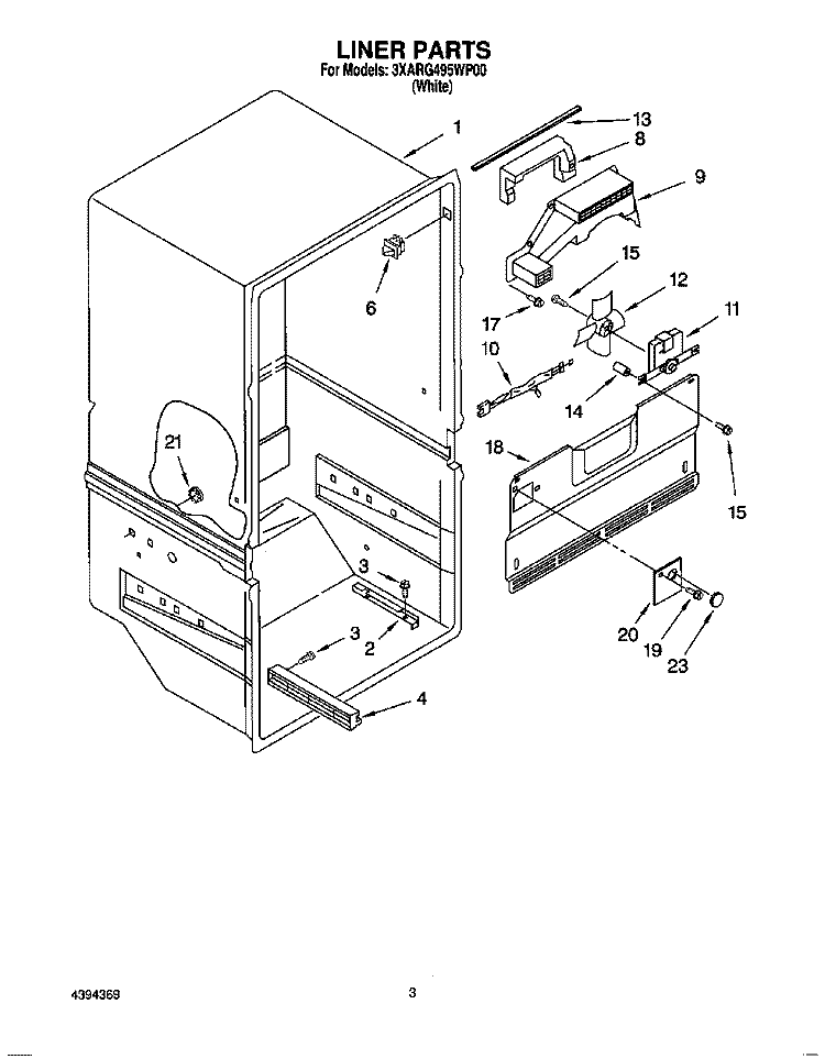 LINER Diagram and Parts List for 3XARG495WP00  Whirlpool Refrigerator