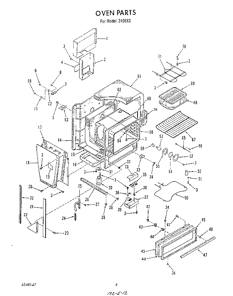 OVEN Diagram and Parts List for 2496^2  Whirlpool Range