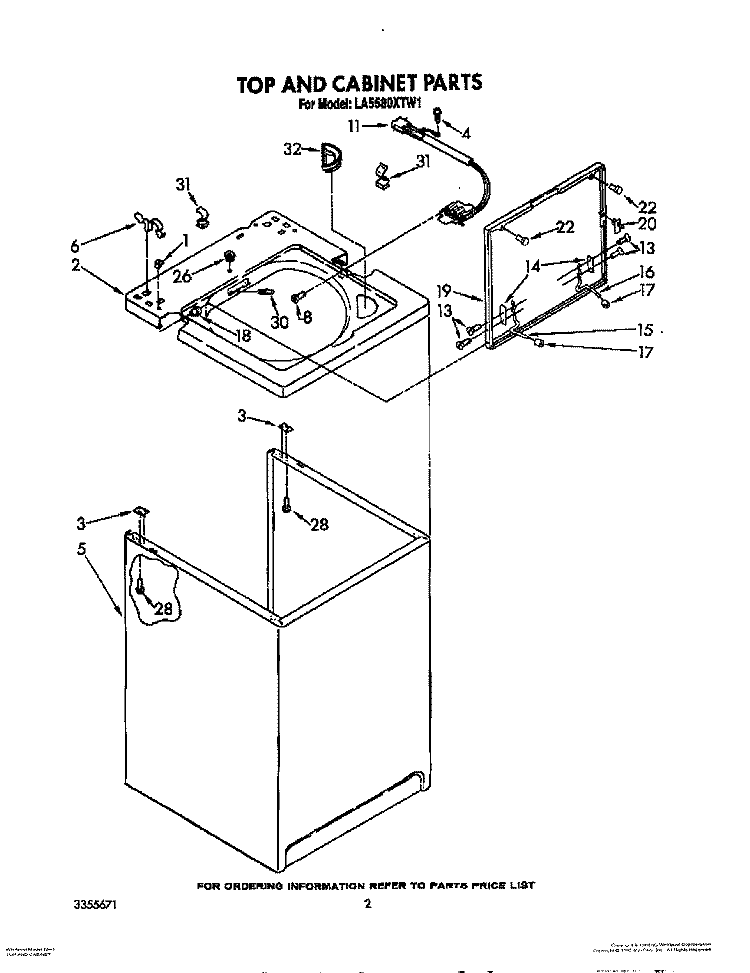 TOP AND CABINET, LIT/OPTIONAL Diagram and Parts List for LA5580XTN1  Whirlpool Washer