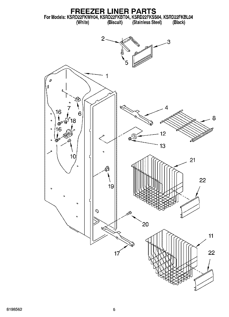 FREEZER LINER PARTS Diagram and Parts List for KSRD22FKBL04  KitchenAid Refrigerator