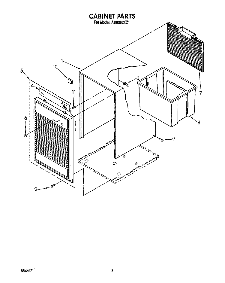 CABINET, LIT/OPTIONAL Diagram and Parts List for AD0302XZ1  Whirlpool Dehumidifier