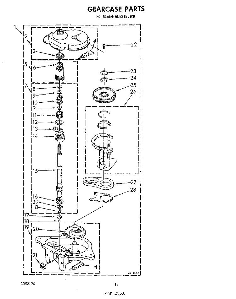 GEARCASE Diagram and Parts List for AL6245VL0  Whirlpool Washer