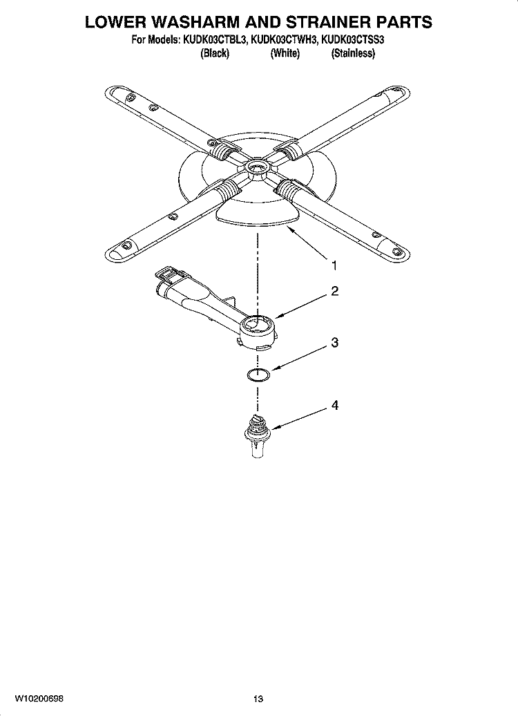 LOWER WASHARM AND STRAINER PARTS, OPTIONAL PARTS (NOT INCLUDED) Diagram and Parts List for KUDK03CTWH3  KitchenAid Dishwasher