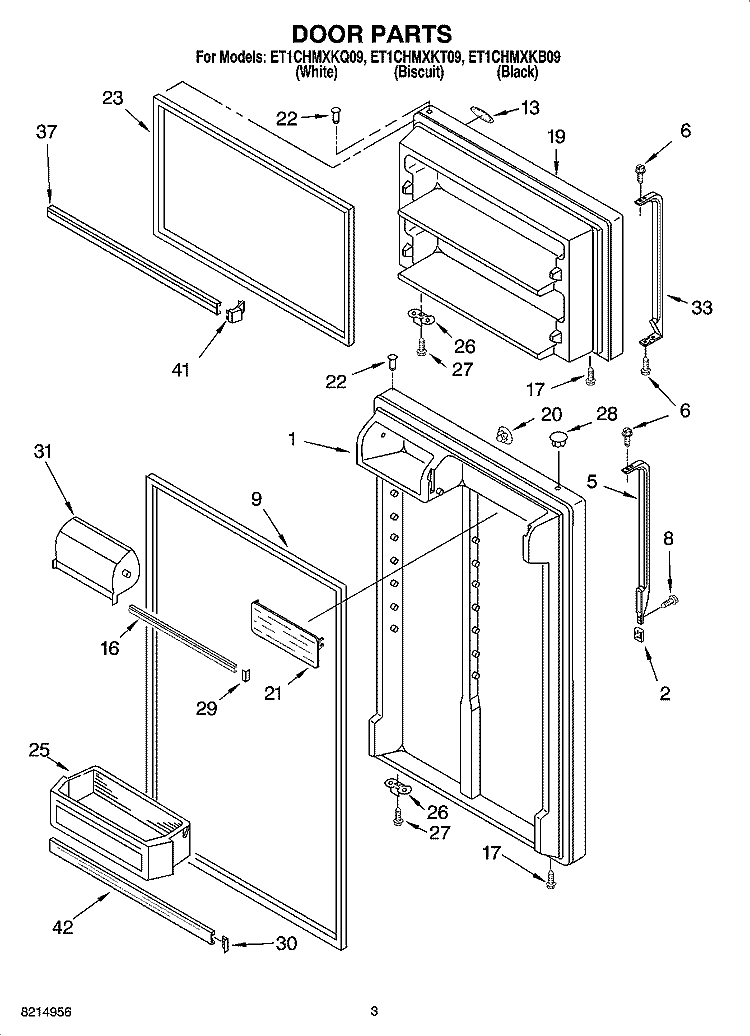 DOOR PARTS Diagram and Parts List for ET1CHMXKB09  Whirlpool Refrigerator