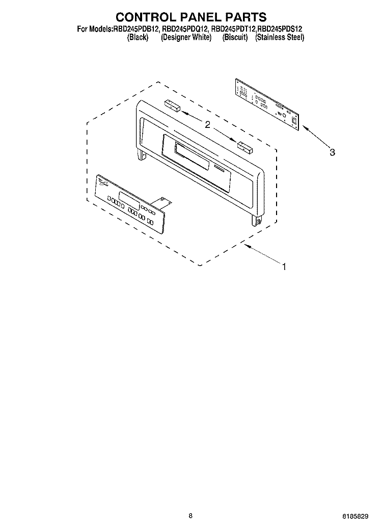 CONTROL PANEL Diagram and Parts List for RBD245PDS12  Whirlpool Wall Oven