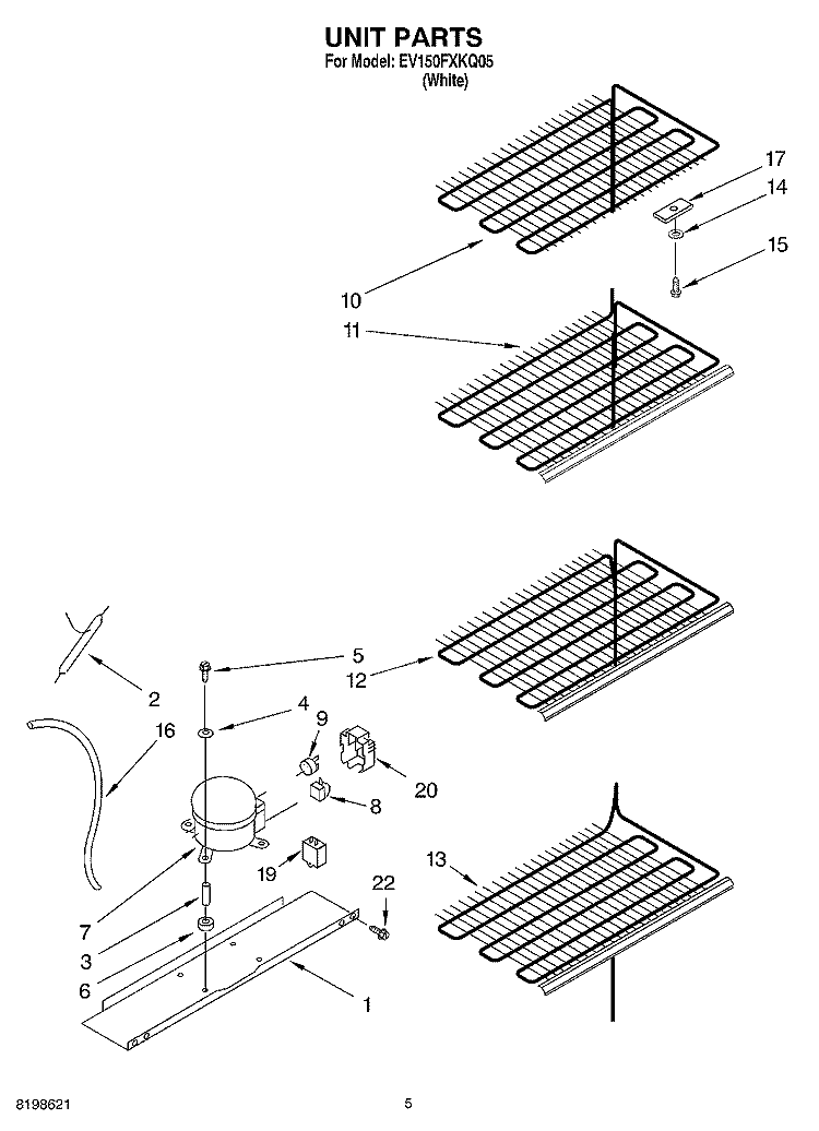 UNIT PARTS Diagram and Parts List for EV150FXKQ05  Whirlpool Freezer