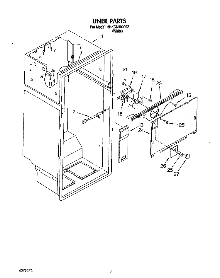 LINER Diagram and Parts List for 3HKGN500002  Whirlpool Refrigerator