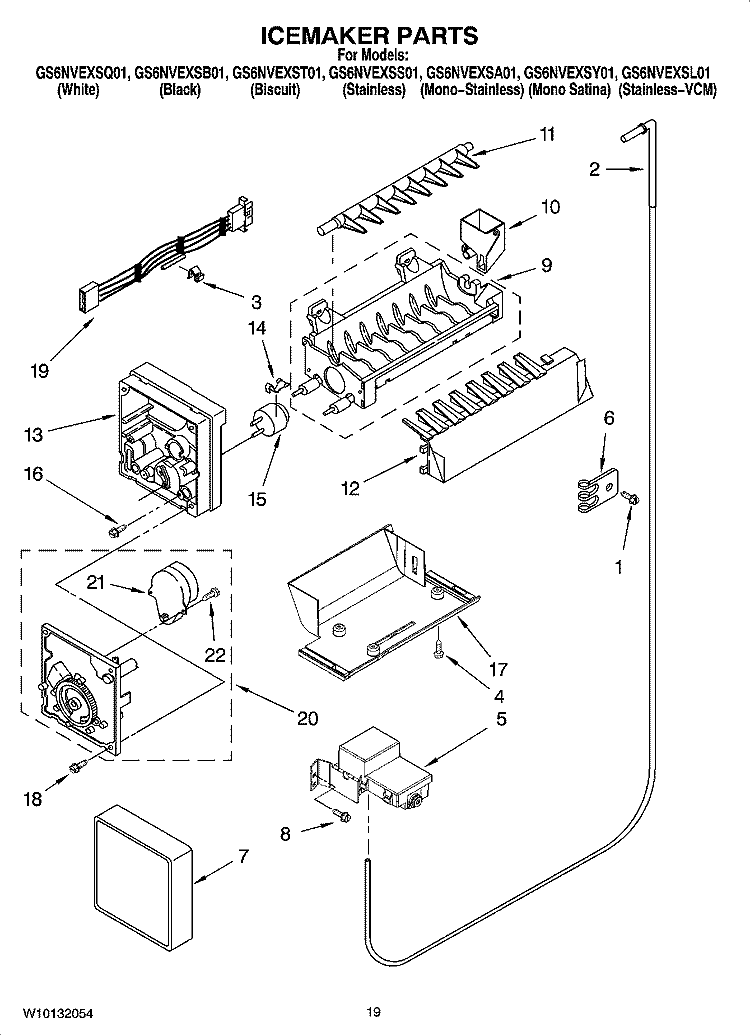ICEMAKER PARTS, OPTIONAL PARTS (NOT INCLUDED) Diagram and Parts List for GS6NVEXSB01  Whirlpool Refrigerator