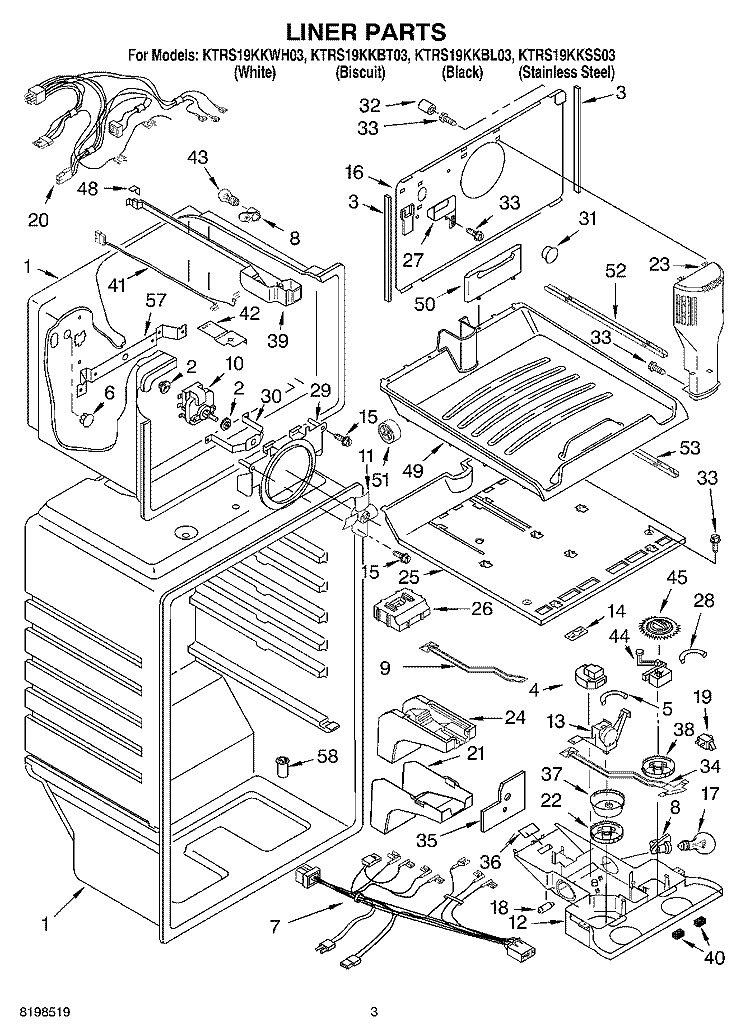 LINER PARTS Diagram and Parts List for KTRS19KKBT03  KitchenAid Refrigerator