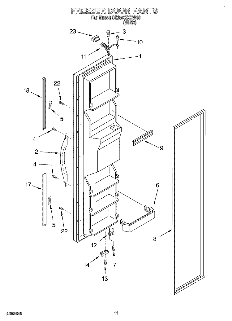 FREEZER DOOR Diagram and Parts List for SS25AEXHW00  Whirlpool Refrigerator