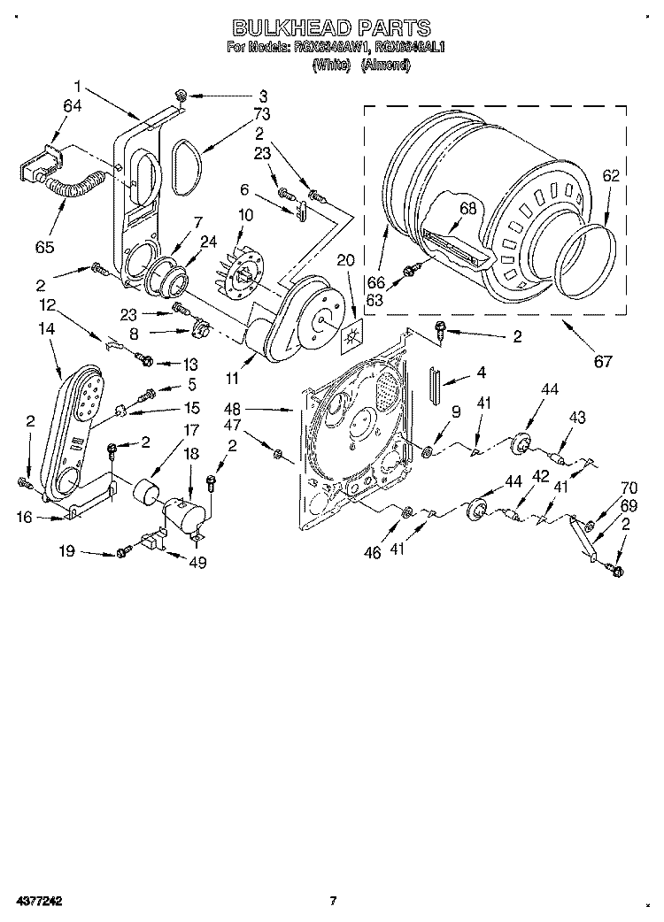 BULKHEAD Diagram and Parts List for RGX6646AL1  Roper Dryer