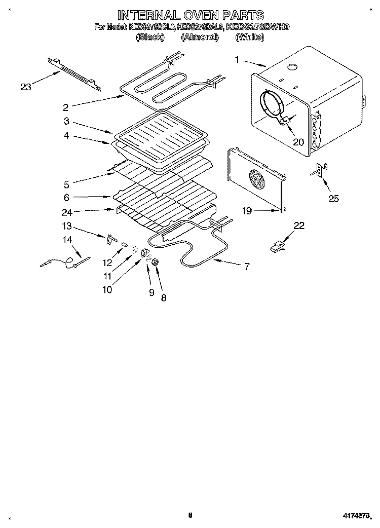 INTERNAL OVEN Diagram and Parts List for KEBS278BBL0  KitchenAid Wall Oven