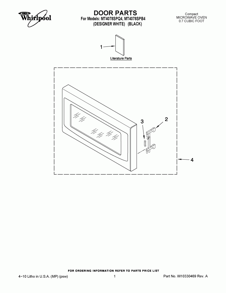 DOOR PARTS Diagram and Parts List for MT4078SPB4  Whirlpool Microwave