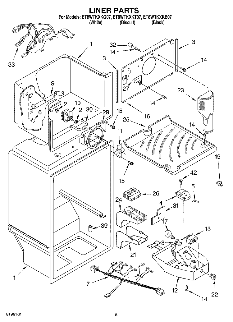 LINER Diagram and Parts List for ET8WTKXKQ07  Whirlpool Refrigerator