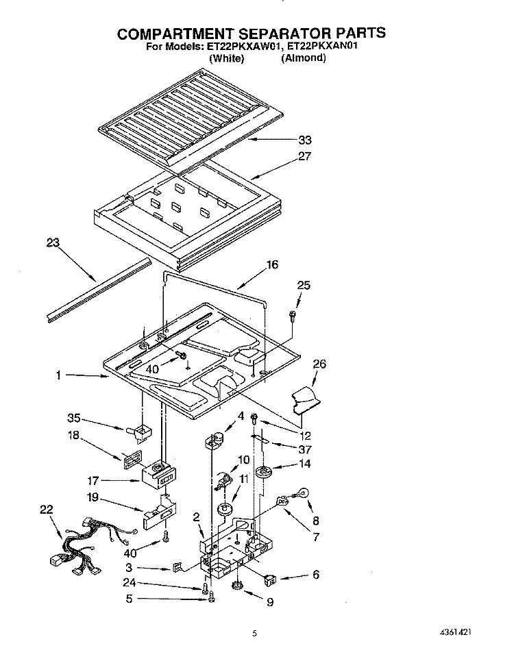 COMPARTMENT SEPARATOR Diagram and Parts List for ET22PKXAN01  Whirlpool Refrigerator