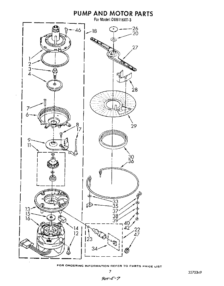 PUMP AND MOTOR Diagram and Parts List for DU8116XT3  Whirlpool Dishwasher