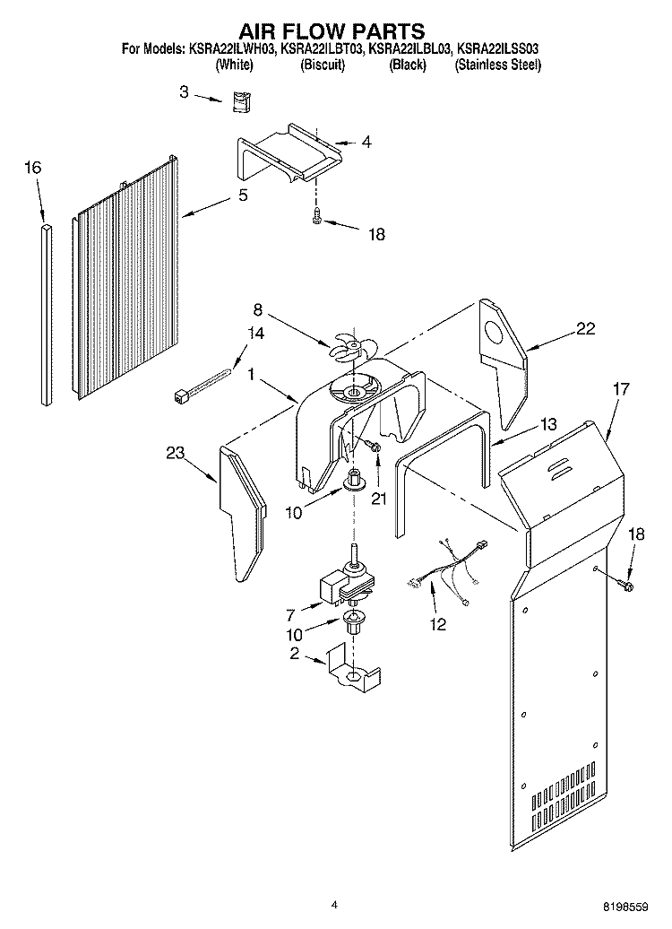 AIR FLOW PARTS Diagram and Parts List for KSRA22ILBL03  KitchenAid Refrigerator